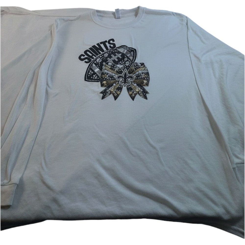 Jerzees Saints Long Sleeve T-Shirt Size L White Polyester Graphic Bow Football